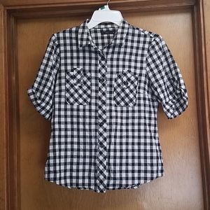 Lux Black White Checker Short Sleeve Button Shirt